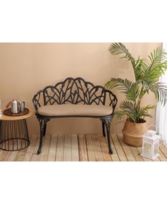 Streamdale Tulip Patio Bench, Metal, Floral Rose, Black/White Cushion