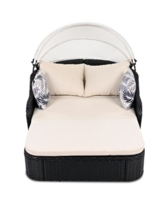 Streamdale 79.9" Outdoor Sunbed, Adjustable Canopy, Double Lounge, Black Wicker