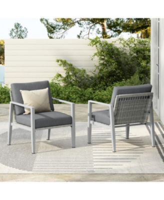 Streamdale Silver aluminum lounge chairs (set of 2) with rope accents and cushions