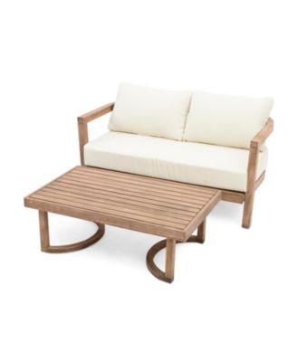 Streamdale Acacia Patio Set, 4-piece, cushions, coffee table, Brown wash/beige