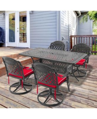 Streamdale 5-Pc Cast Aluminum Dining Set, 4 Swivel Chairs & Rectangular Table, Black Frame