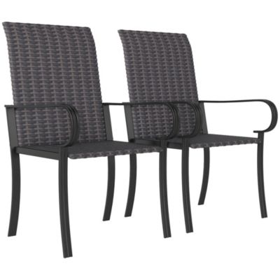 Set of 2 Outdoor Wicker Dining Chairs with Armrests