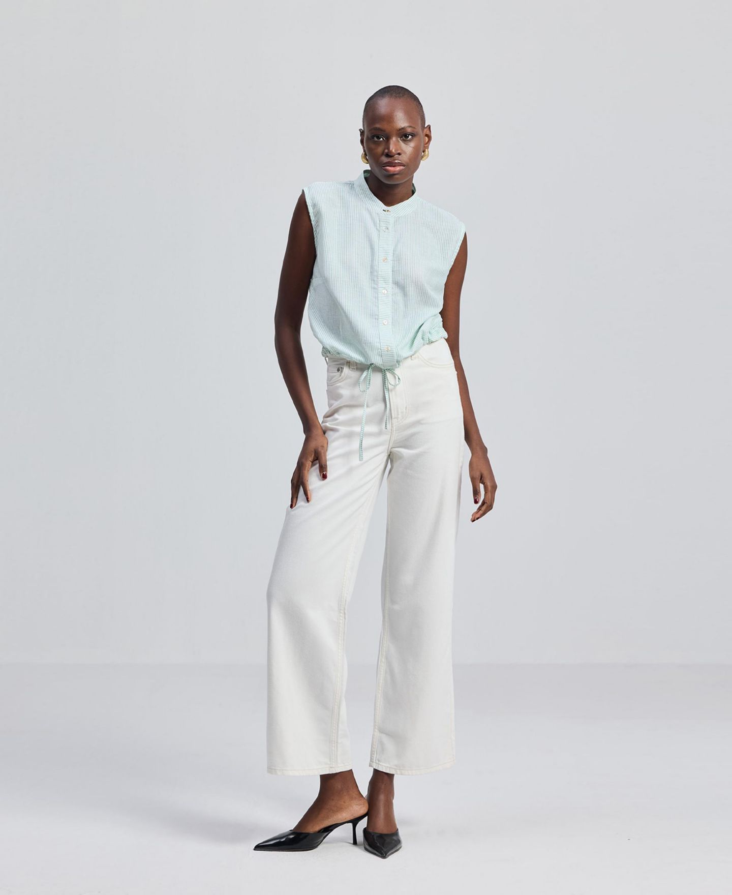 Женская рубашка Reistor Button-down with Waist Drawstring in Stripes, цвет: Parallel Paths — фото 5