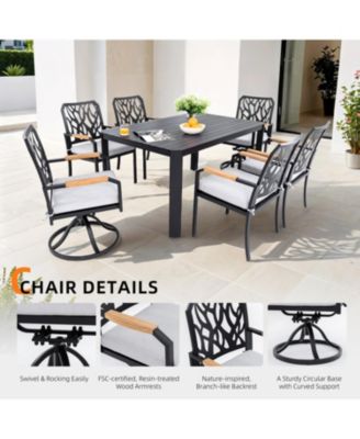 Streamdale 7-PC Aluminum Patio Set, 4 Chairs, 2 Rockers, Table (Umbrella Hole), Burbon