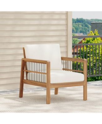 Streamdale Acacia/Wicker Outdoor Club Chair, Deep Seating, Beige Cushion