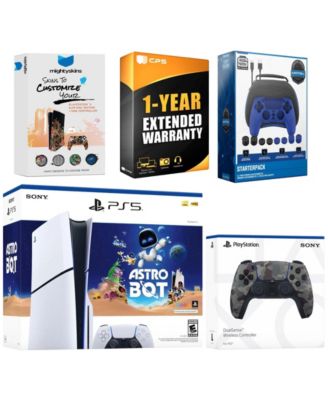 PlayStation 5 Slim Disc Astro Bot Bundle with Extra Controller, Pro Gamer Kit, MightySkins Code and 1 Year Extended Warranty