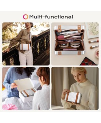 Mini Suitcase Crossbody Bag Portable Hard Shell Aluminum Cosmetic Makeup Case with Adjustable Strap Travel Handbag for Makeup Artist,Red