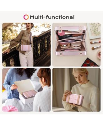 Mini Suitcase Crossbody Bag Portable Hard Shell Aluminum Cosmetic Makeup Case with Adjustable Strap Travel Handbag for Makeup Artist,Red