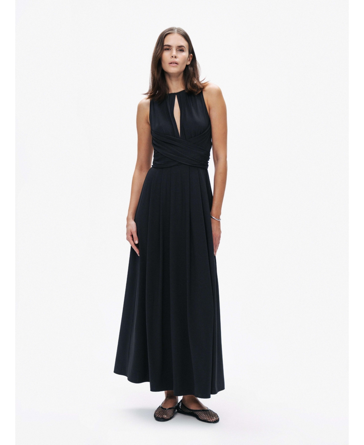 Women's Maxi Dress with Belt Ties - Black