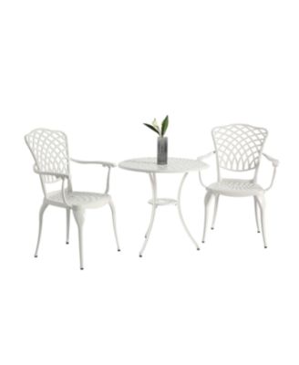 Streamdale 3-Piece White Patio Bistro Set, Cast Aluminum Table & 2 Chairs, Umbrella Hole