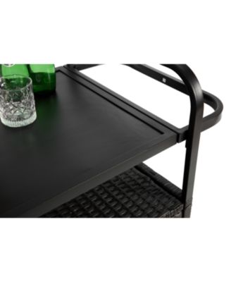 Streamdale Black wicker outdoor bar cart with steel top, ice bucket, locking wheels, and side basket