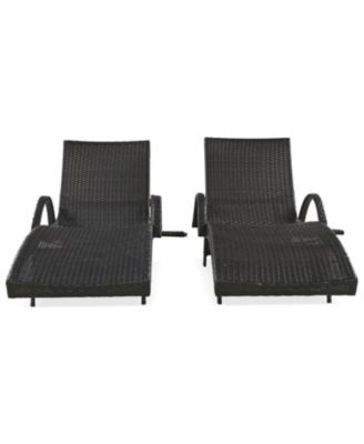 Streamdale 80" Wicker Chaise Lounge Set (2), Patio Rattan, Adjustable, Pull-out Table, Dark Brown