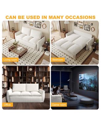 Streamdale 70" Convertible Sofa Sleeper Bed, 3-Seat Velvet Loveseat with Pillow and Blanket Set (Beige)