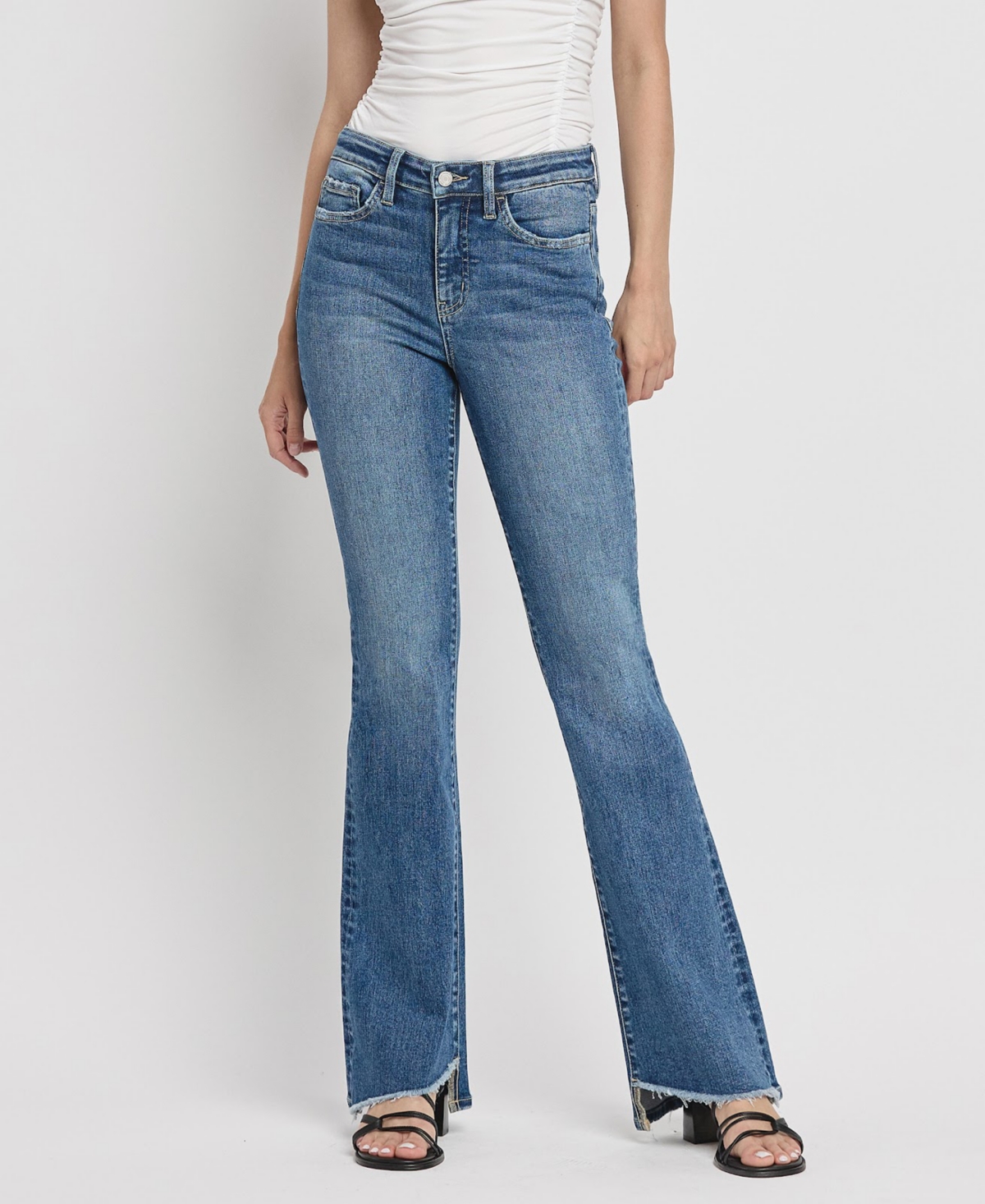 Women's High Rise Slant Hem Flare Jeans - Crate blue