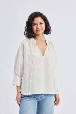 Women's Relaxed Fit Top with Front-tie in Cream