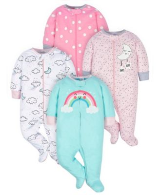 Baby Girls Sleep N' Play Pajamas, 4-pack
