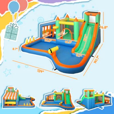 8 in 1 Inflatable Bounce House Water Slide with 550W High Power Blower