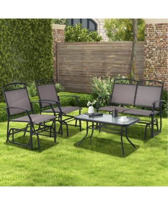 4PCS Outdoor Glider Chair & Table Set Patio Conversation Furniture Set