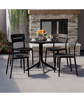 Modern 5-Piece Resin Round Patio Dining Table Set with Stackable Patio Dining Chairs