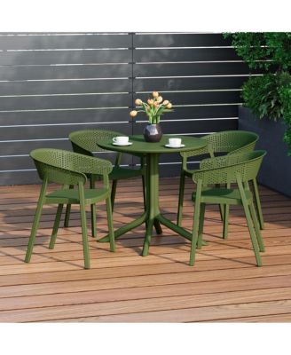 5-Piece Modern Patio Round Dining Table Set with Stackable Patio Dining Chairs