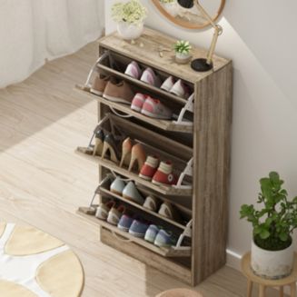 Wooden 3-door yellow shoe cabinet, shutter door drawers, multi-purpose shoe rack with adjustable shelves - Macy's