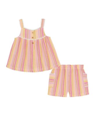 Baby Girls 2-Piece Multi Stripe Crinkle Knit Top and Shorts Set