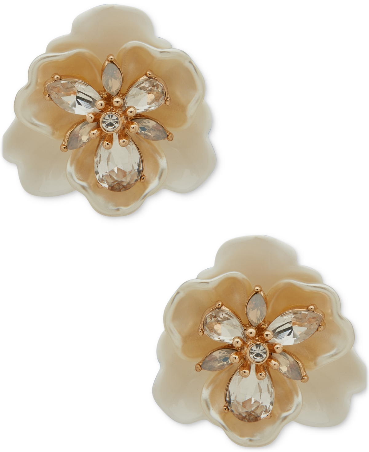 Anne Klein Gold-tone Crystal Flower Button Statement Earrings In White,gold