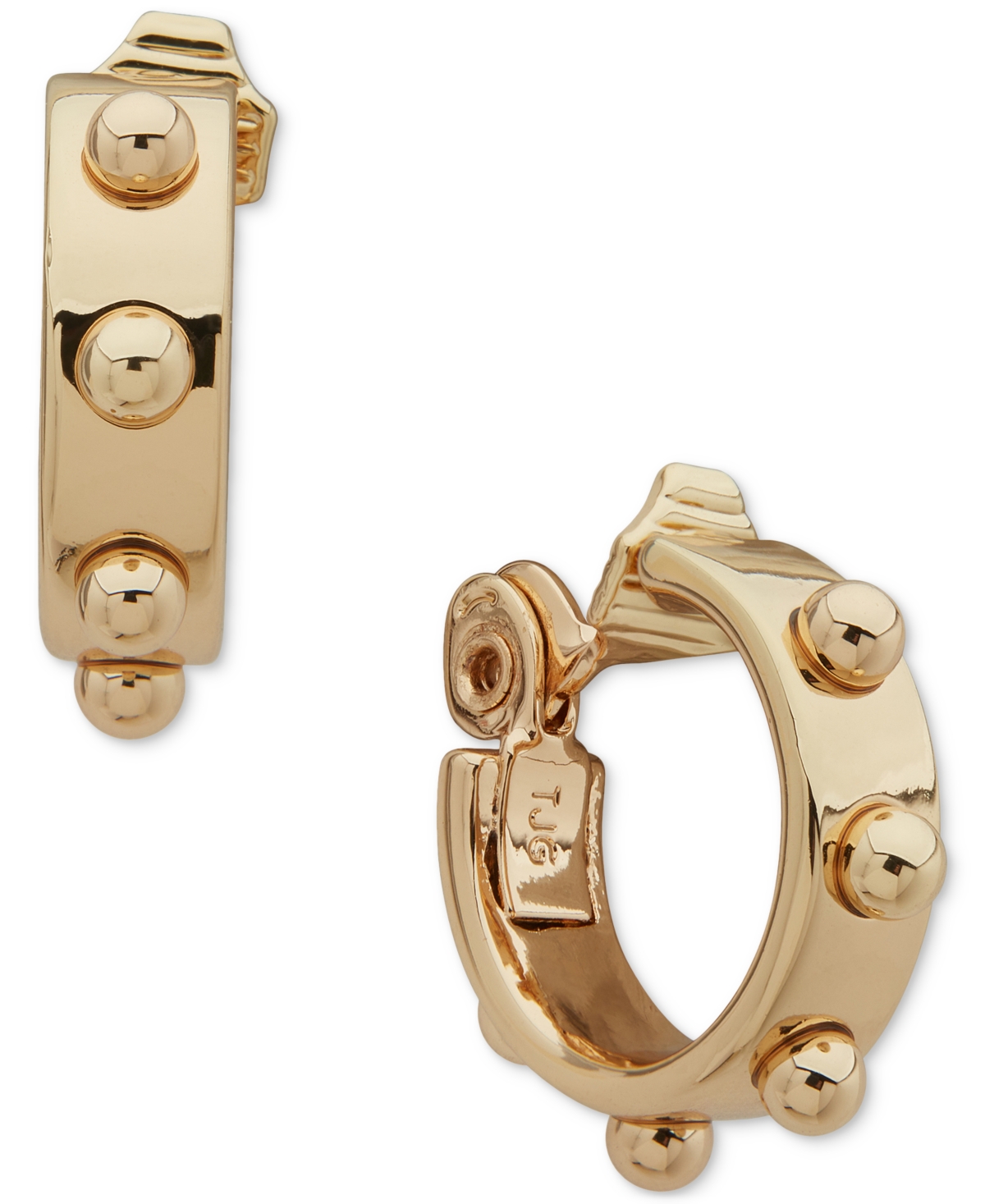 Gold-Tone Small Beaded Clip-On Hoop Earrings, 0.6" - Gold