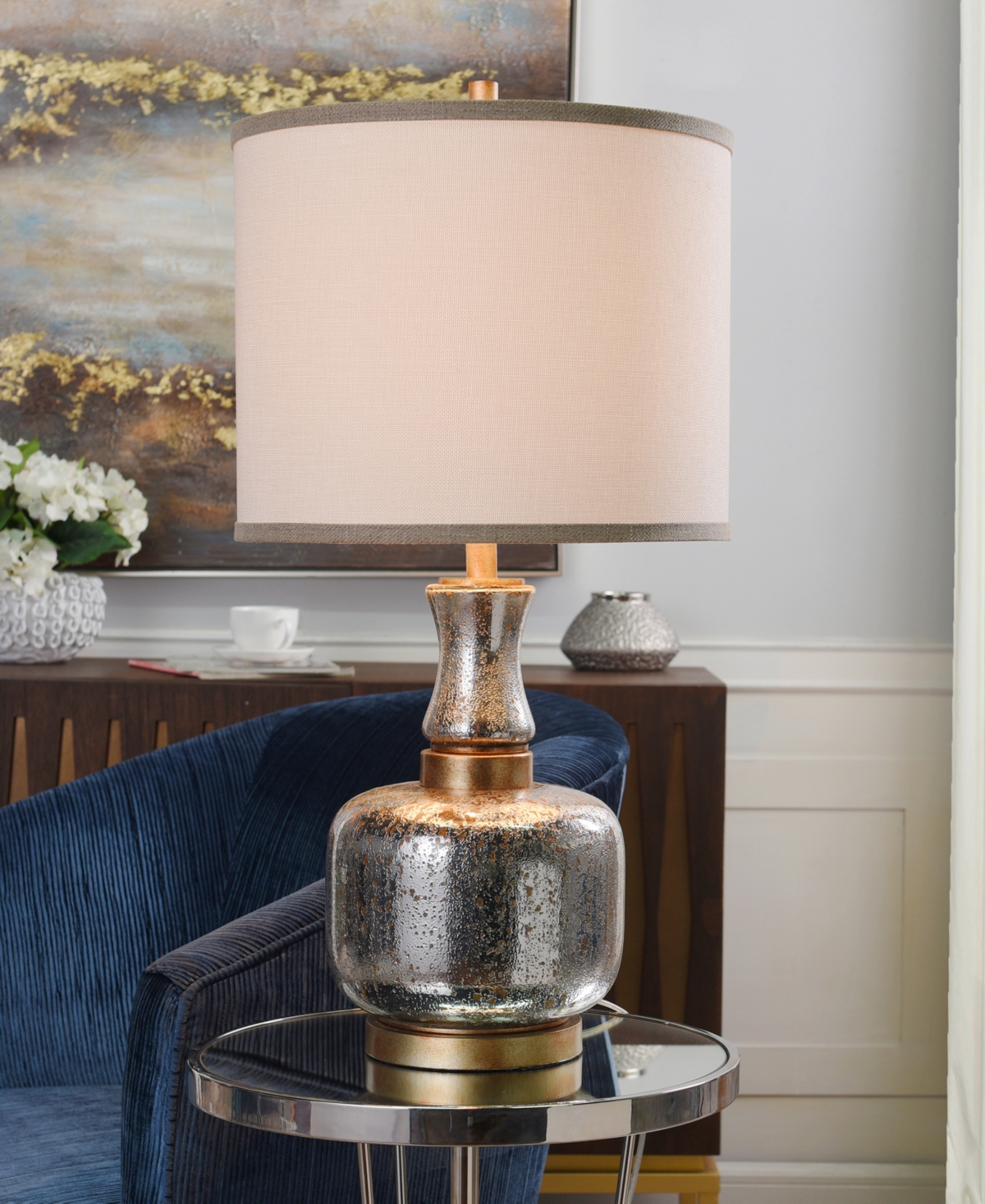 Shop Stylecraft Home Collection 32" Eirian Glass Table Lamp In Silver