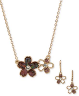 Anne Klein - Gold-Tone 2-Pc. Set Stone & Crystal Pendant Necklace & Matching Drop Earrings