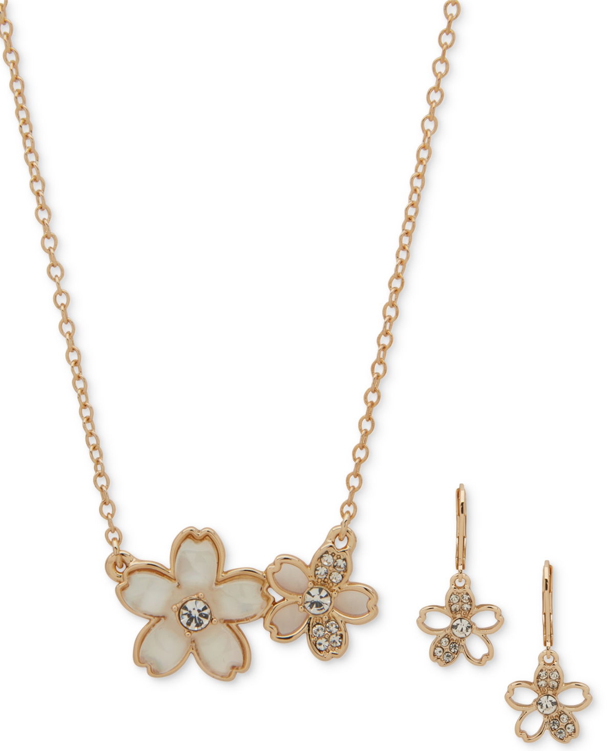 Gold-Tone 2-Pc. Set Stone & Crystal Pendant Necklace & Matching Drop Earrings - Amy