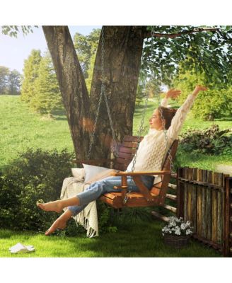 5 FT Wooden Porch Swing 3-Seater with Cupholders,