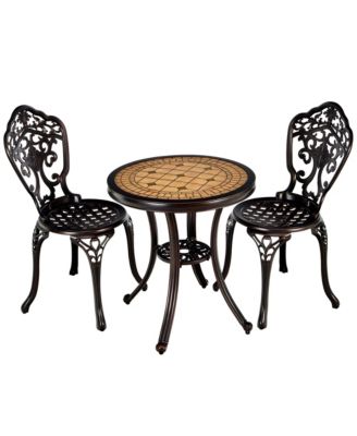 3PCS Cast Aluminum Patio Bistro Set Outdoor Table & Chairs Furniture Set