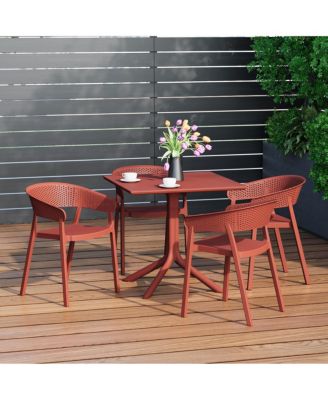 5-Piece Modern Patio Square Dining Table Set with Stackable Patio Dining Chairs
