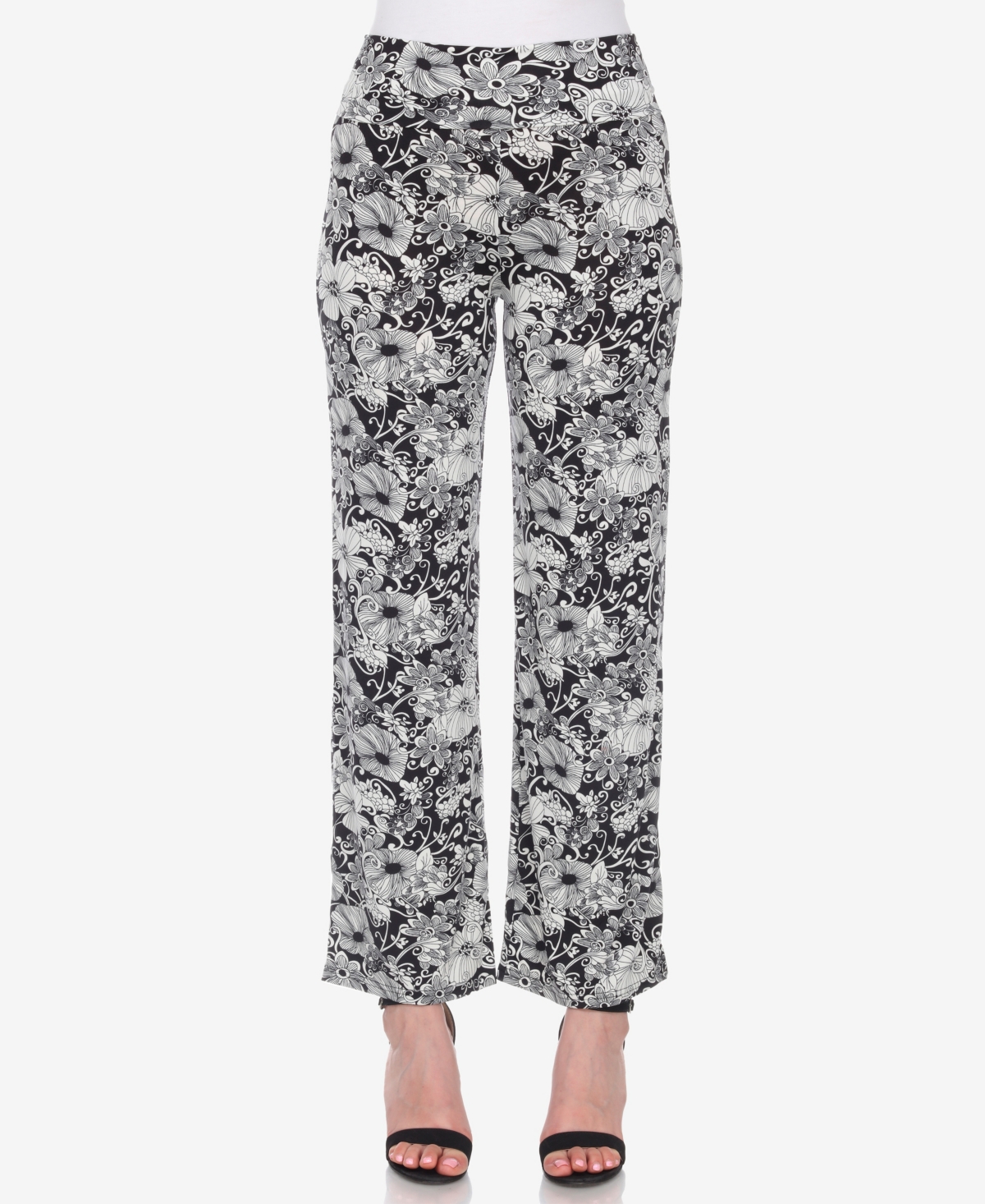 White Mark Womens Fold-over Waist Polyester Wide Leg Pants In Black