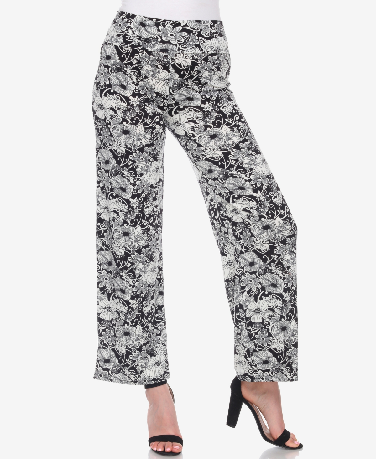 White Mark Womens Fold-over Waist Polyester Wide Leg Pants In Black