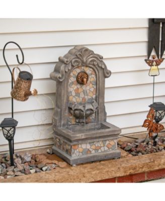 Enchanting Estate Polyresin Flat Back Floor Outdoor Wall Fountain for the Patio, Deck, or Yard - 27" - Gray