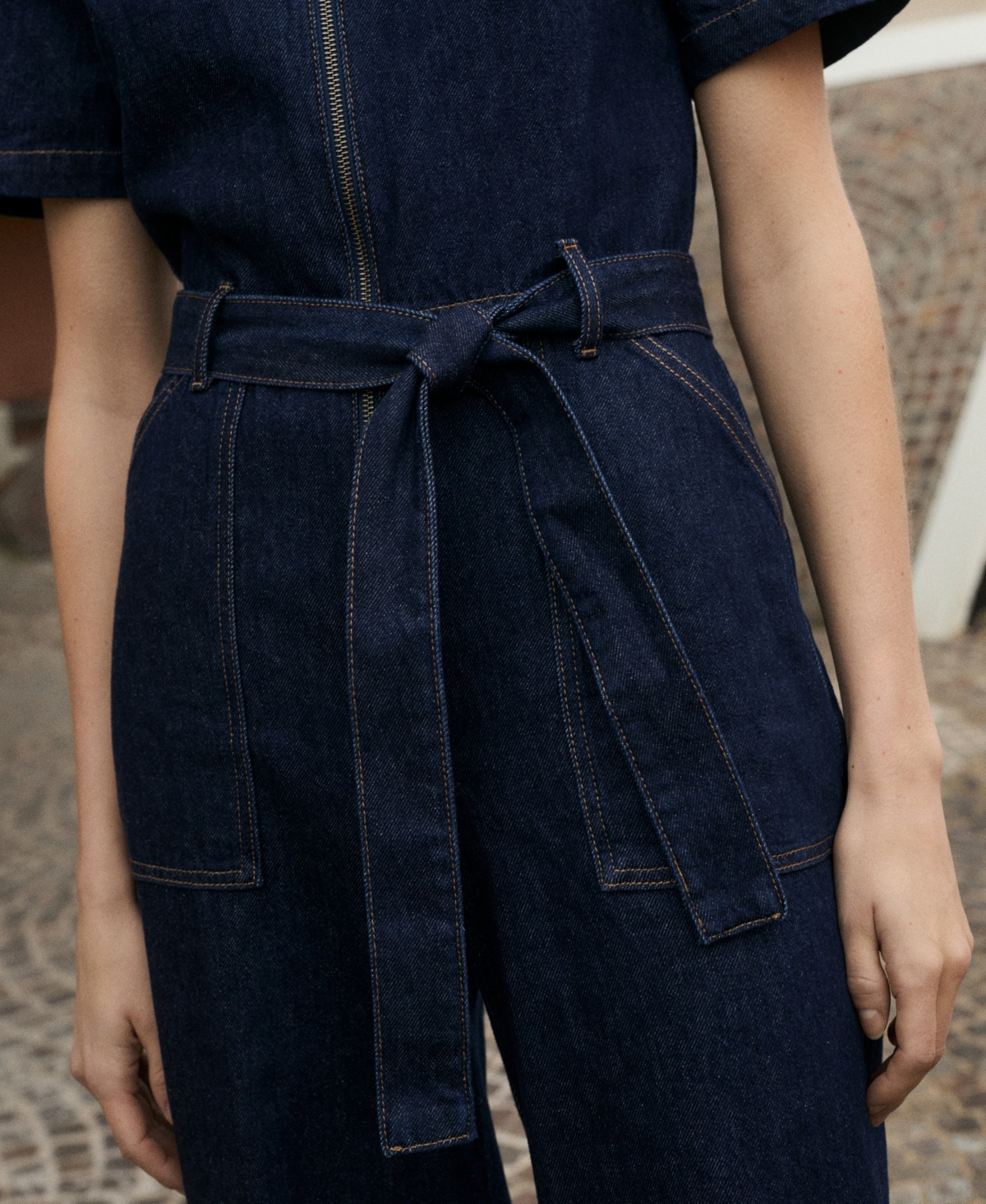 Mango Women's Short-sleeved Denim Jumpsuit In Open Blue
