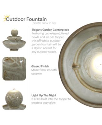 Gentle Glow 2-Tier Ceramic Outdoor Fountain with LED Lights - 26.5" H - Off-White