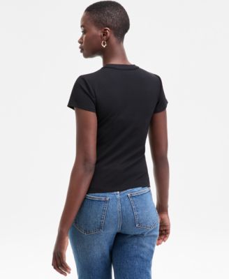 Women's Rib-Knit Short-Sleeve Button Front Top, Exclusively at Macy's