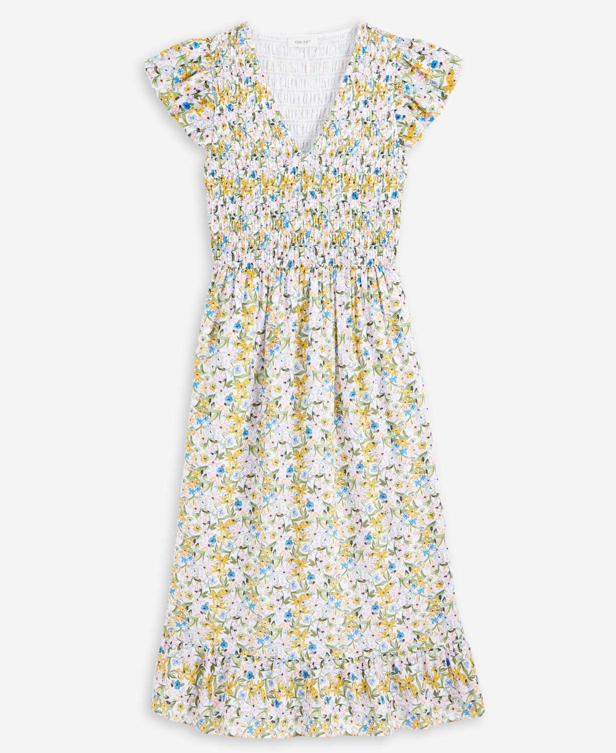 On 34th Women's Printed Smocked Flutter-sleeve Midi Dress, Exclusively At Macy's