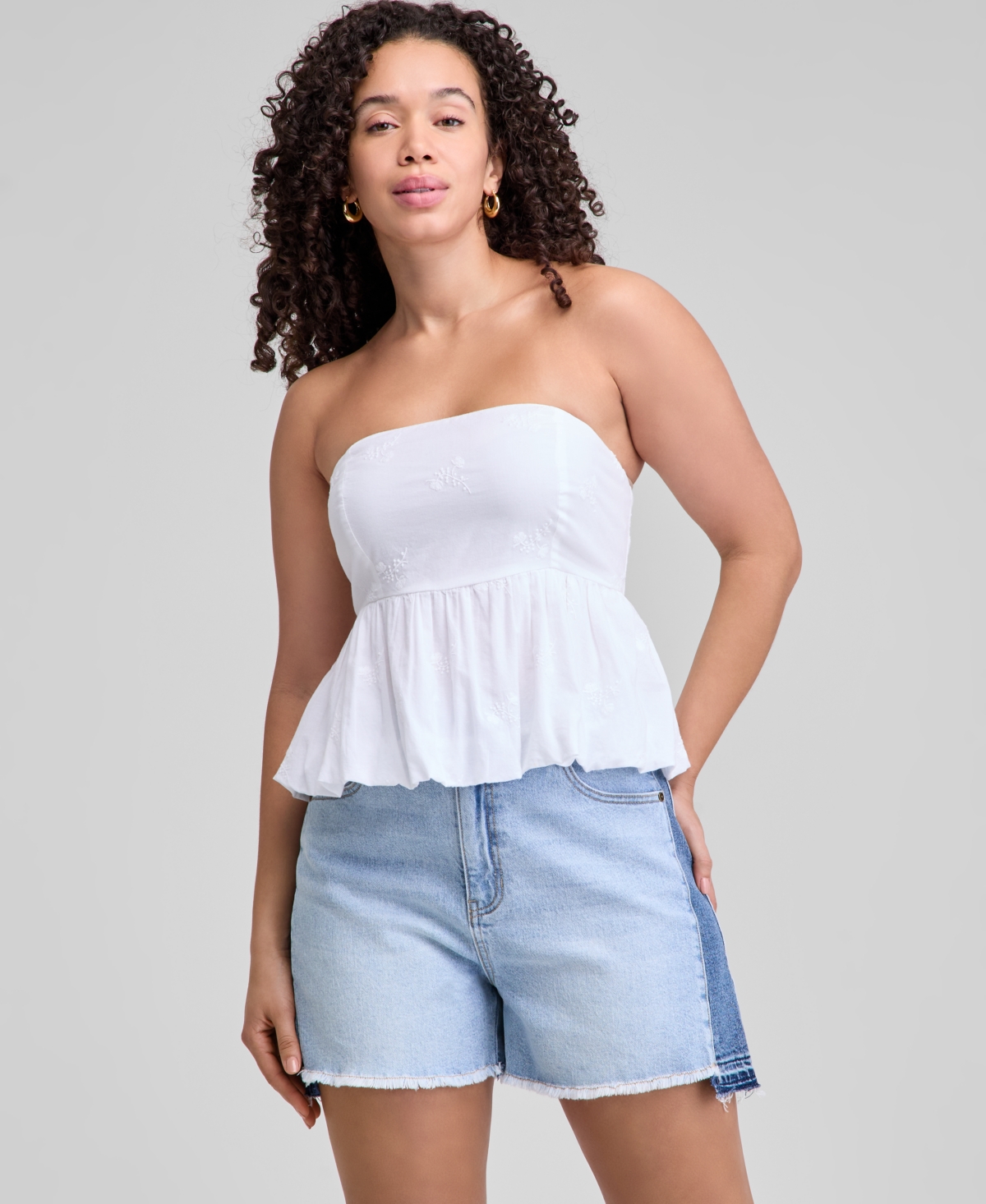 Women's Cotton Embroidered Strapless Top, Exclusively at Macy's - White