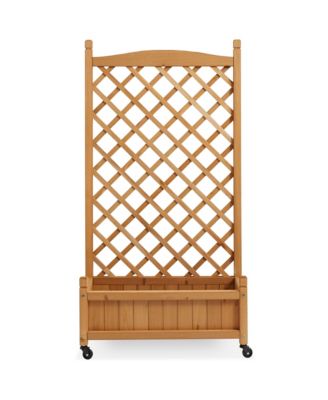 48" Raised Garden Bed with Trellis, Wooden Diamond Lattice for Climbing Plants and Planter box with Drainage Holes and Wheels