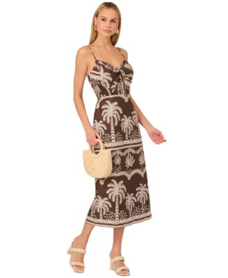 Adrianna - Women's Cotton Palm-Print Sweetheart Midi Dress