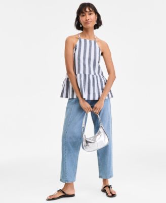 Women's Apron-Neck Sleeveless Peplum Top, Exclusively at Macy's