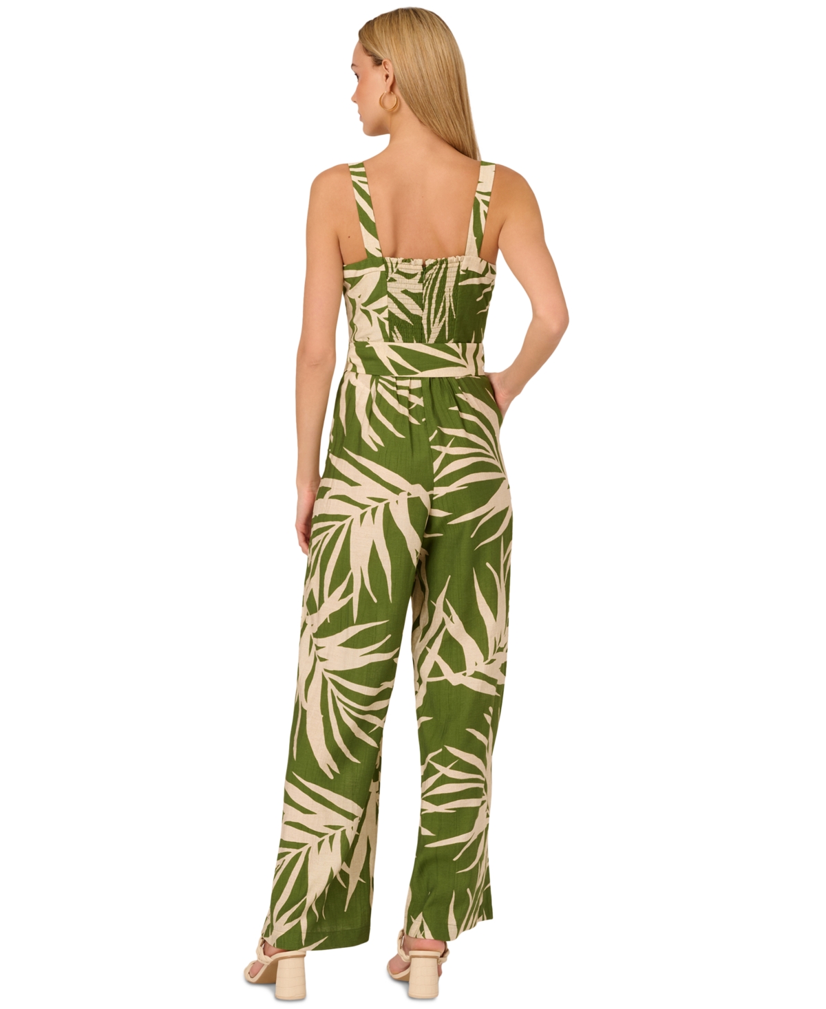 ADRIANNA BY ADRIANNA PAPELL BY ADRIANNA PAPELL WOMEN'S PALM-PRINT WIDE-LEG JUMPSUIT 
