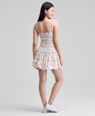 Women's Printed Cotton Halter Smocked Bubble-Hem Dress, Exclusively at Macy's