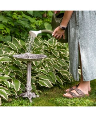 Bird and Blossom Cast Aluminum Metal Bird Bath - Antique Gray - 13"
