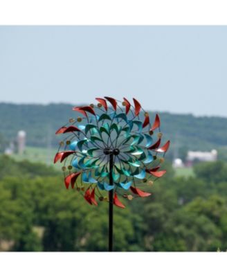 Rainbow Breezes Powder-Coated Iron Wind Spinner - 84" H - Red, Blue, Yellow, and Turquoise