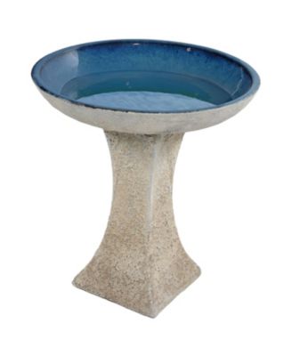Nantes Ceramic Bird Bath with Lava Finish - White Distressed Ceramic Finish - 16" H